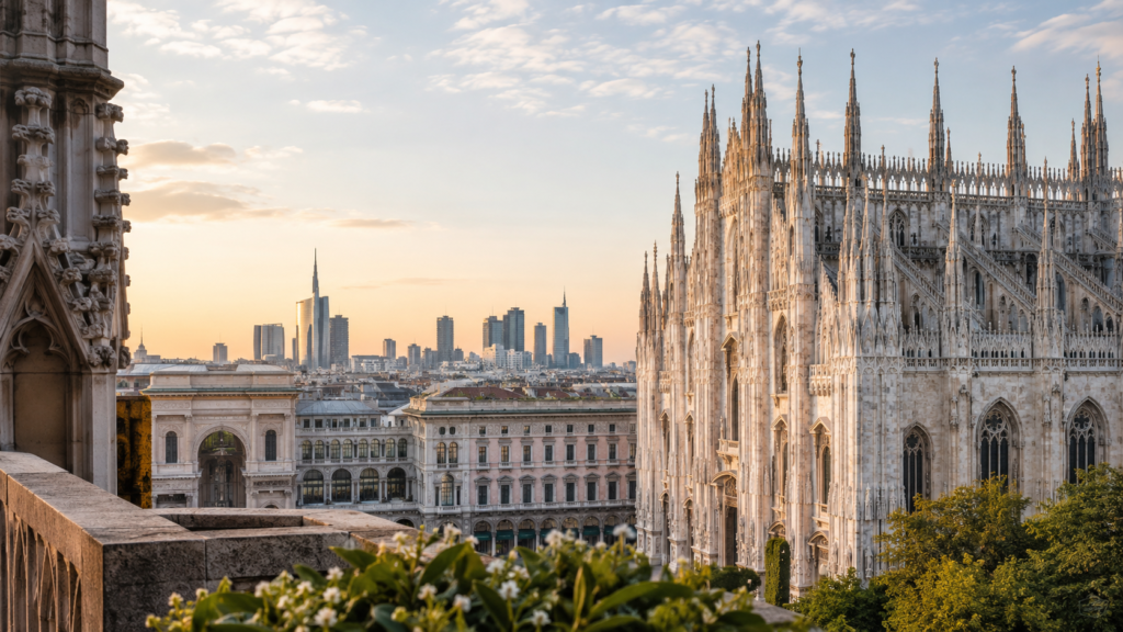 Duomo di Milano e panorama urbano della Lombardia
