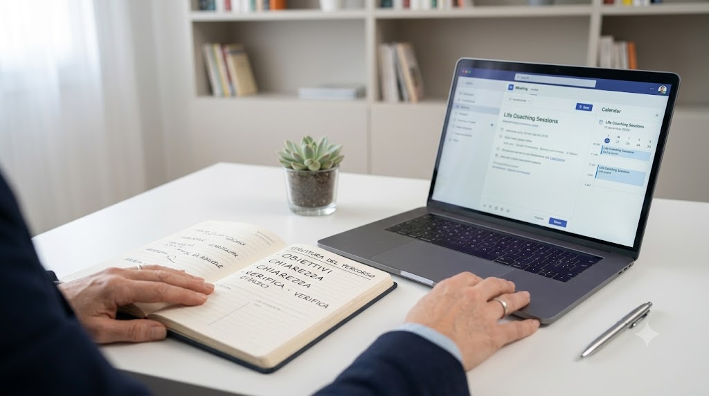 Agenda e computer per un percorso di life coaching online