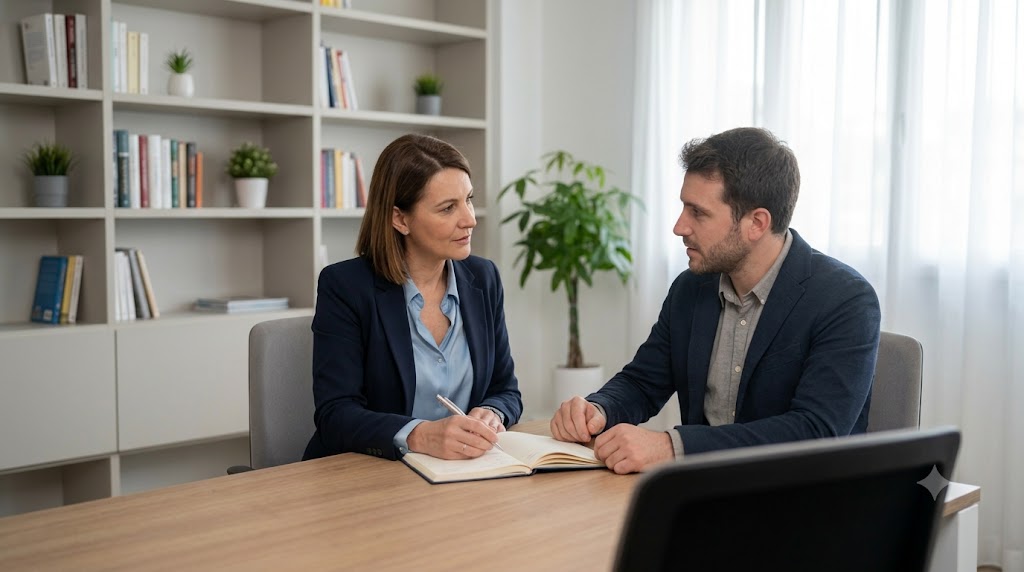 Life coach durante un colloquio orientato a obiettivi personali e cambiamento