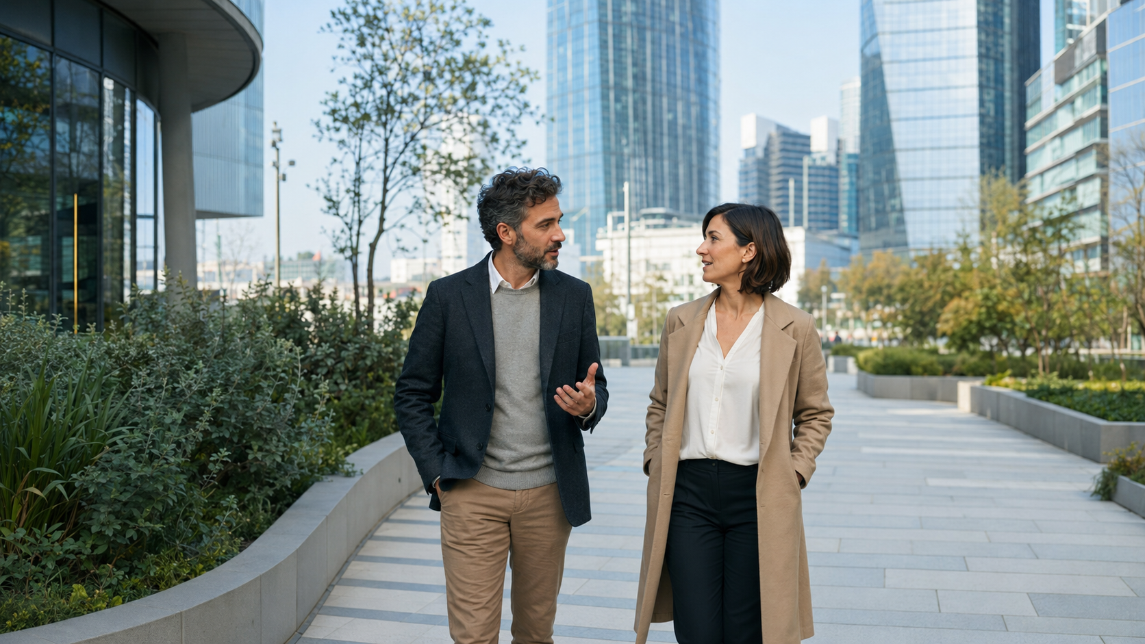 Mental coach e cliente durante un colloquio all’aperto a Milano