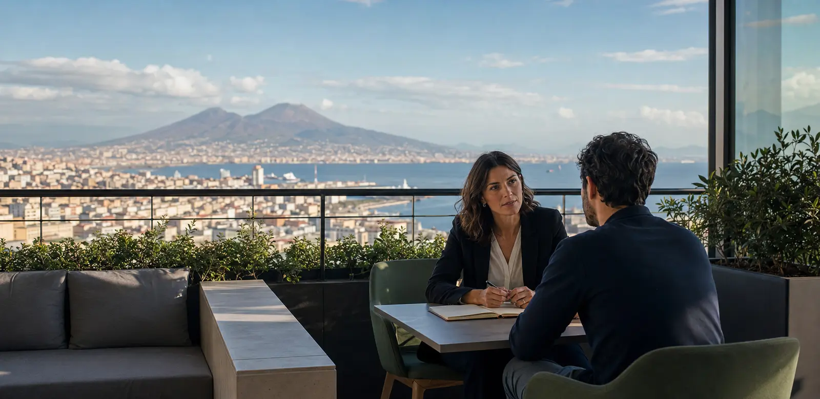 Incontro con un mental coach a Napoli con il Vesuvio sullo sfondo