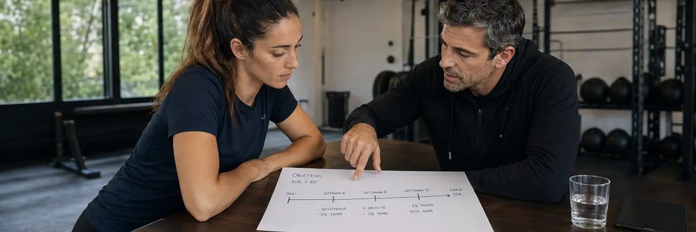 Mental coach e cliente concentrati su un obiettivo specifico e misurabile