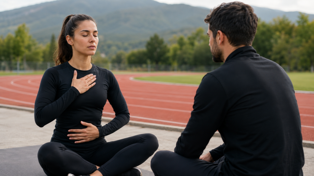 Atleta durante un esercizio di concentrazione con supporto di mental coaching sportivo