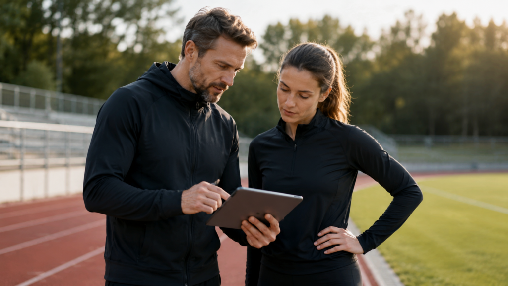 Mental coach sportivo e atleta analizzano un percorso di preparazione mentale