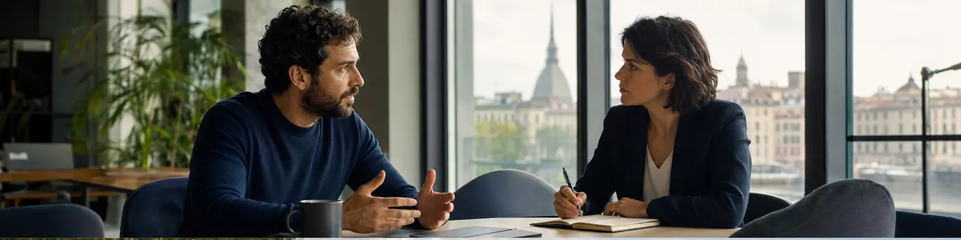 Sessione con un mental coach in uno spazio di lavoro a Torino