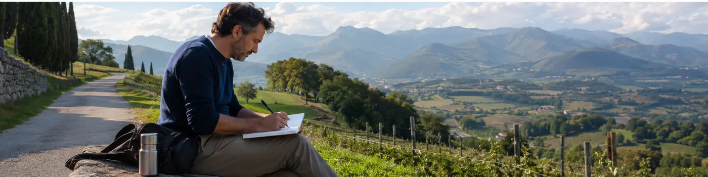 Professionista che pianifica i propri obiettivi nelle colline del Veneto