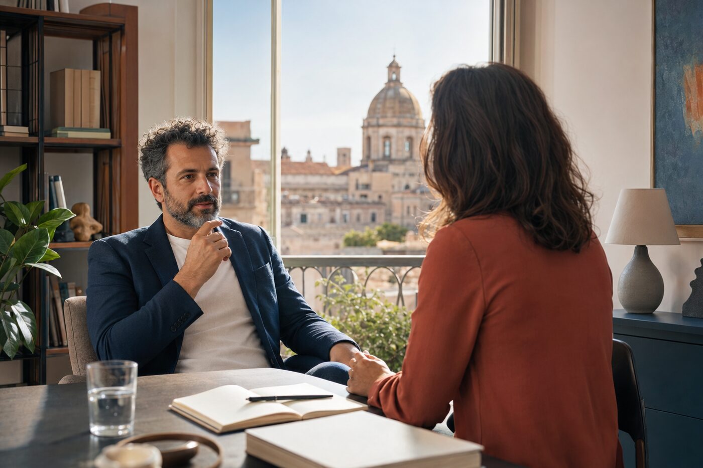 Professionista e cliente durante una sessione di mental coaching in Sicilia