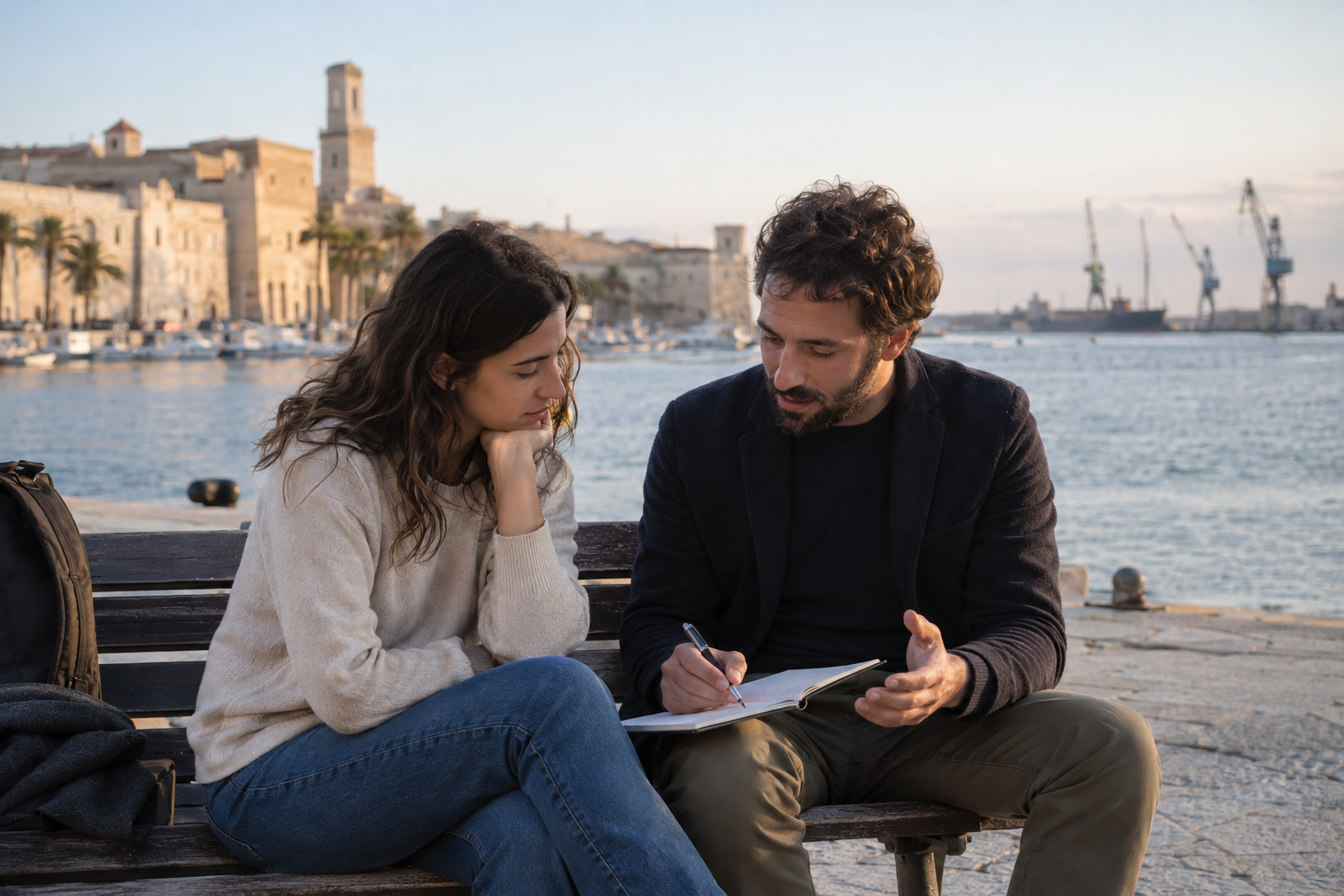 Colloquio di coaching sul lungomare del porto di Brindisi