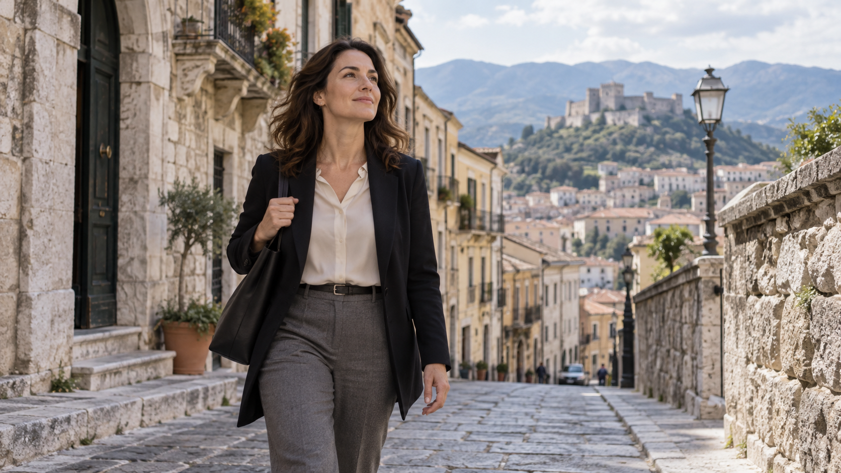 Professionista in cammino in una strada storica di Campobasso