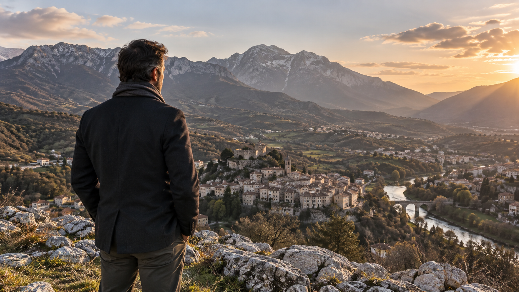 Professionista davanti a una valle e ai rilievi della provincia di Isernia