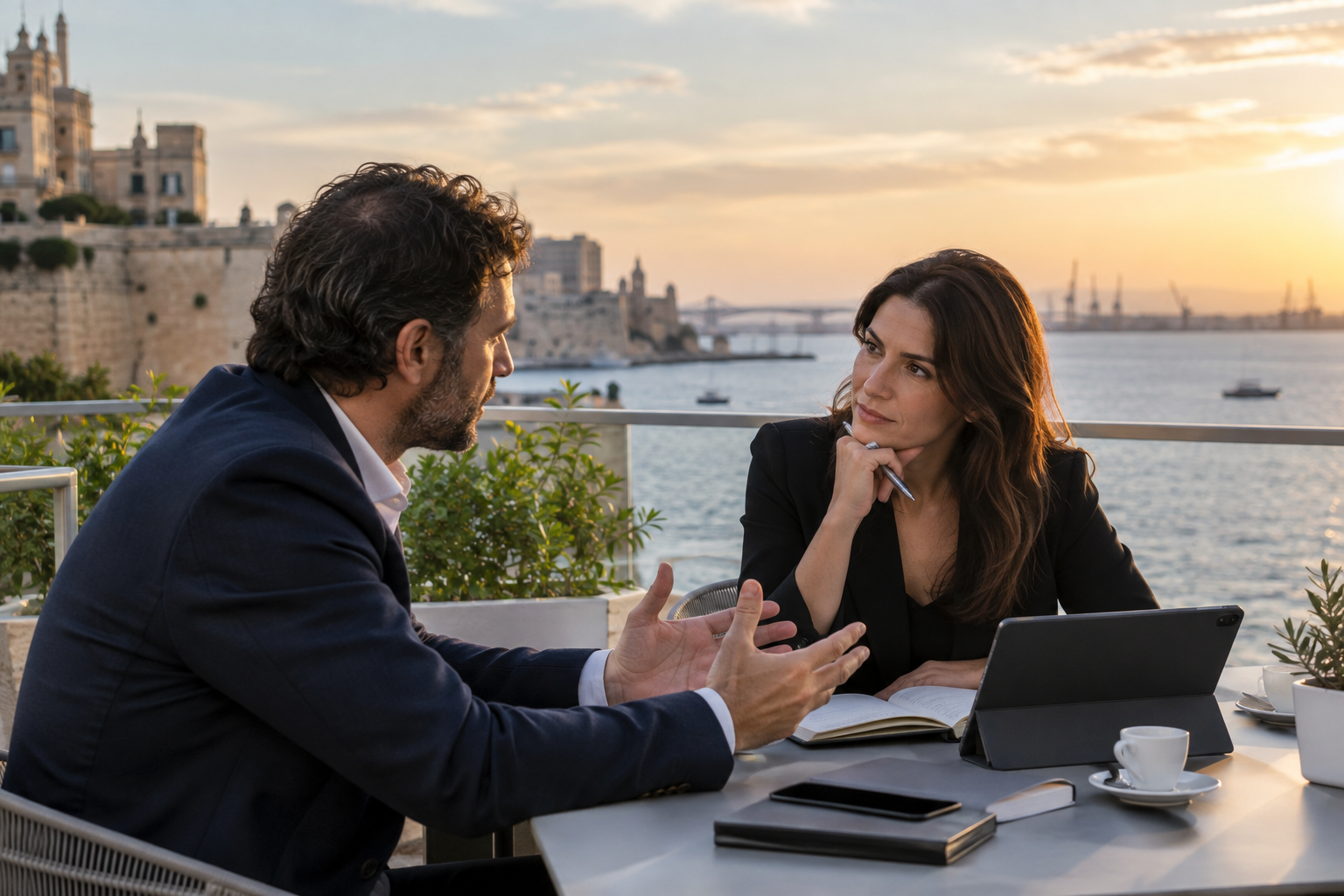 Confronto di coaching su una terrazza affacciata sul mare a Taranto